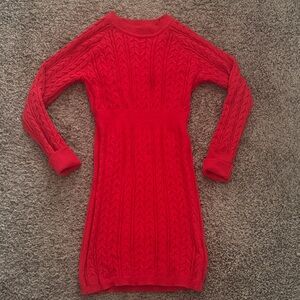 Red Cable Knit Sweater Dress